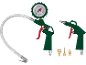 Tire inflator with pressure gauge and blow gun with various nozzles