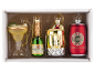 Christmas ornament set featuring drinks: cocktail, champagne, beer, and soda.