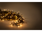Christmas string lights on pine branches against a neutral background.