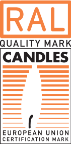 Quality mark: RAL candles, European Union certification mark.