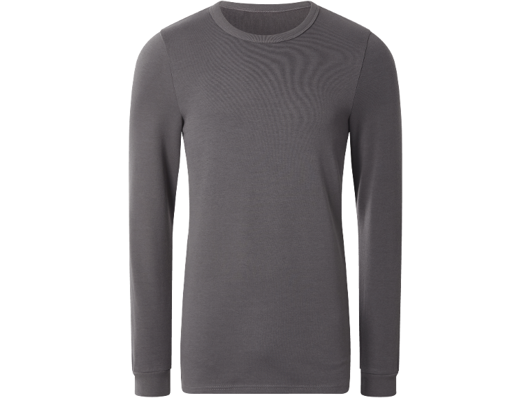Gray long-sleeved T-shirt with a round neck and a straight cut.