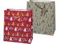 Two Christmas gift bags with tree and reindeer patterns, and 'Merry Christmas' text.