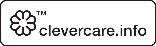 Logo with flower-shaped symbol and text 'TM clevercare.info' on a rectangular label.