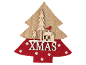 Wooden Christmas tree decoration with a winter scene and the text «XMAS».