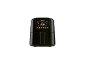 Black air fryer with a digital display showing 200 °C.