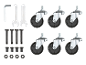 Set of swivel casters with tools and screws for assembly.