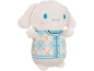 White plush toy with blue eyes, pink cheeks, and a blue argyle sweater vest.