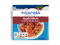 Squid slices in spicy tomato sauce, with nutritional information and a Greek-style background.