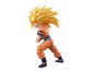 Yellow-haired action figure in an orange suit with a blue belt and blue boots.