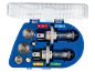 Replacement car bulb and fuse kit in a blue and clear case.