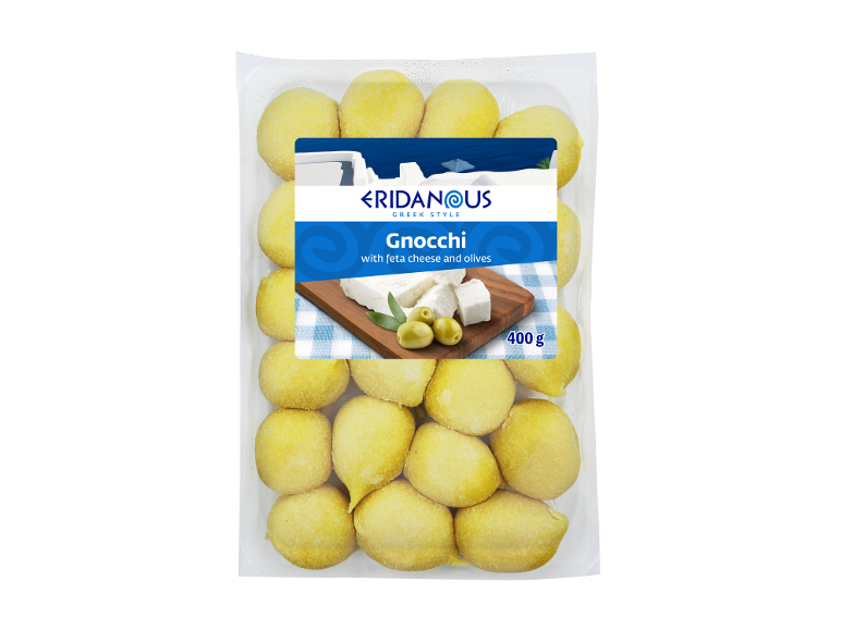 Greek style gnocchi with feta cheese and olives, vacuum-packed, 400 g.