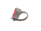 Grey bicycle light with red LED illumination and a silicone strap.