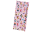 Pink wrapping paper with princesses and festive holiday motifs.