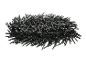 A cluster of LED Christmas lights with black wires on a black background.