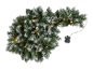 Christmas garland with artificial snow and warm white LED lighting, with a battery controller.
