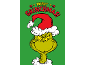 Green festive card featuring the Grinch's face and the text 'Merry Grinchmas!'.