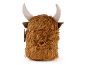 Plush toy in the shape of a Highland cow, rear view
