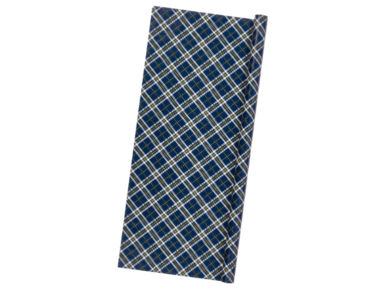 Blue, white, and green plaid wrapping paper