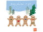 Gingerbread men in a snowy forest with the text 'Happy Christmas to you'.