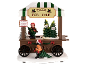 Christmas tree sale stand with figures and prices for trees of various sizes.