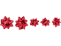 Five shiny red gift bows of varying sizes on a black background.