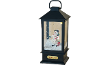 Christmas lantern with a snowman figurine and falling snow inside.