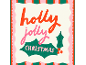 Festive card featuring the text 'holly jolly CHRISTMAS' and holly leaves.