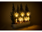 Potted evergreen plant with six illuminated star-shaped garden stakes in a metal planter.