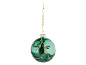 Green Christmas bauble with golden mistletoe and white berry decoration.