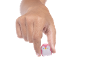 Hand holding a pink penguin toy