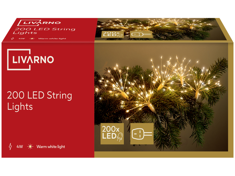 LIVARNO 200 LED String Lights with warm white light, 4W.