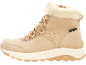 Beige hiking boot with laces, faux fur lining, and a 'WATERPROOF' tag.
