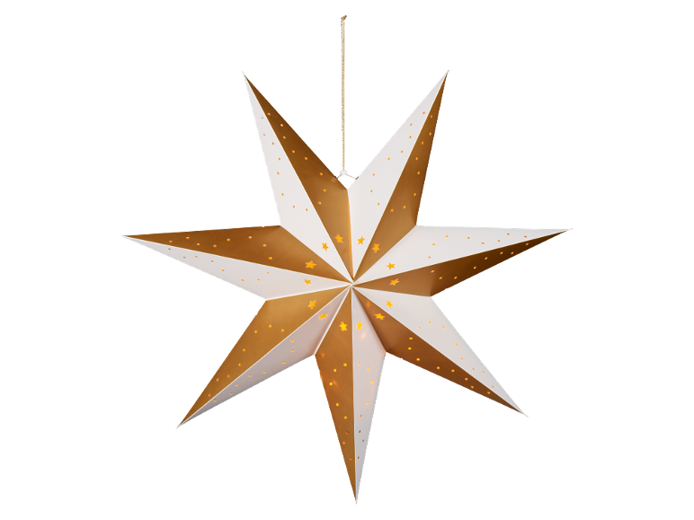 Hanging paper star with LED light and gold details