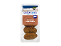 Packaged gyros style meat balls, with a Greek landscape and a pig in the background.