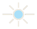Sun-shaped symbol with a blue circle on a black background.