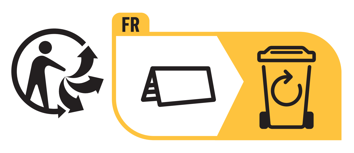 Recycling symbol with person and arrows, indicating packaging sorting in France.