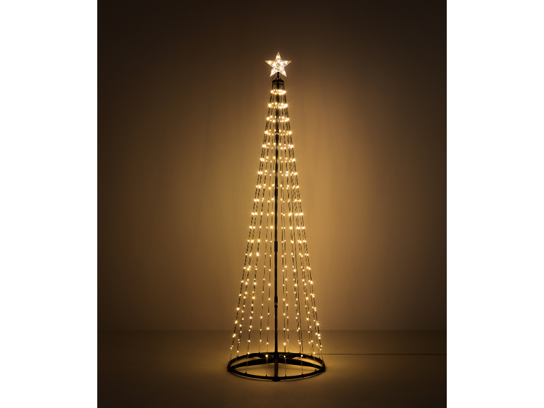 LED Christmas tree with warm white lights and a star on top.