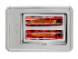 Toaster with two slices of toast inside, glowing heating elements, and a bagel option.