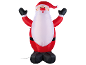 Inflatable Santa Claus with raised arms, white beard, and red suit.