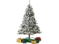 Flocked Christmas tree with presents underneath