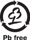 Recycling seal with a stylized tree and the text 'Pb free'.