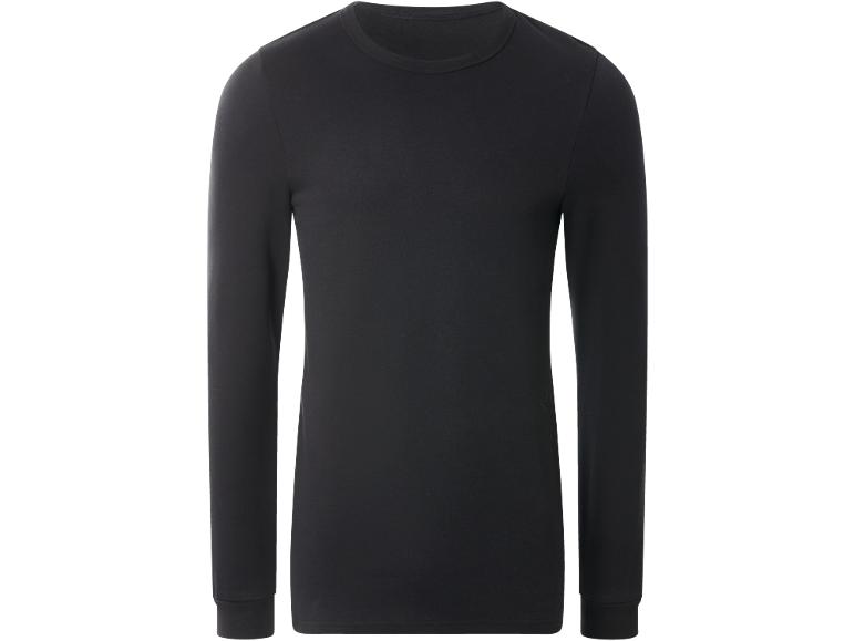 Black long-sleeved t-shirt with a round neck.