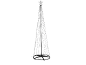Cone-shaped Christmas tree with a star on top, decorated with lights.