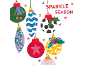 Christmas card with Sparkle Season text and colorful festive ornaments.