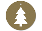 Round brown Christmas tag with a white pine tree
