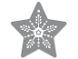 Grey star-shaped Christmas ornament with a white snowflake pattern.