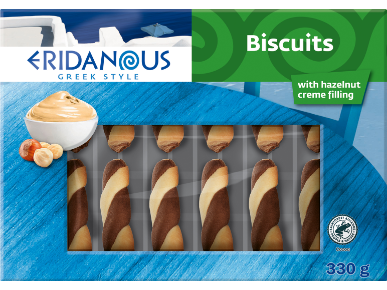 Biscuits with hazelnut creme filling, Greek style, 330 g.