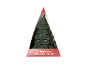 Christmas tree-shaped LED candle in a red triangular packaging.