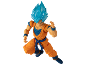Goku action figure with blue hair, orange and blue outfit, in a fighting pose.