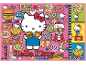 Cartoon fast food and candy items with prices, including burgers, fries, hot dogs, and lollipops.